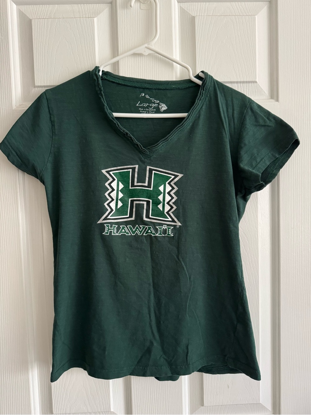 Green Hawaii Logo V-Neck Tee. Size: Large - Picture 2 of 5